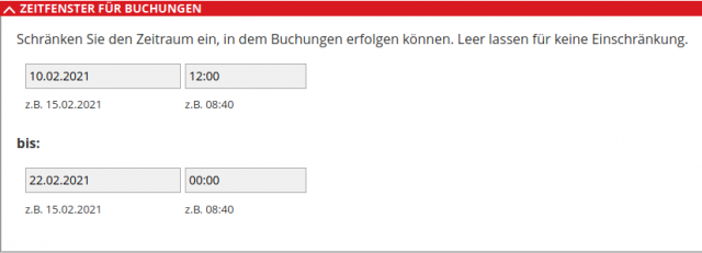 Zeitfenster für Buchungen